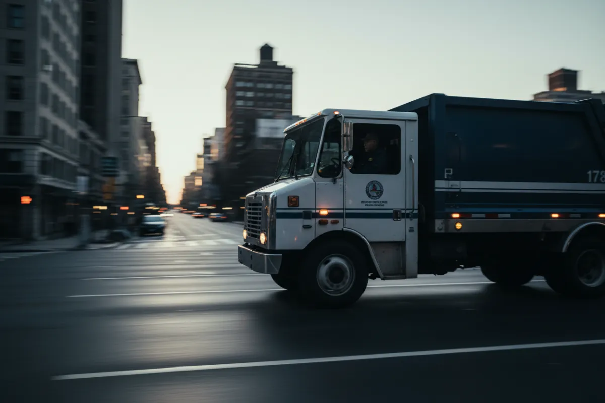 NYC Sanitation worker on early morning route