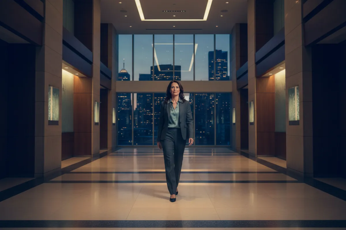 Cinematic shot of a healthcare administrator walking through a premium facility