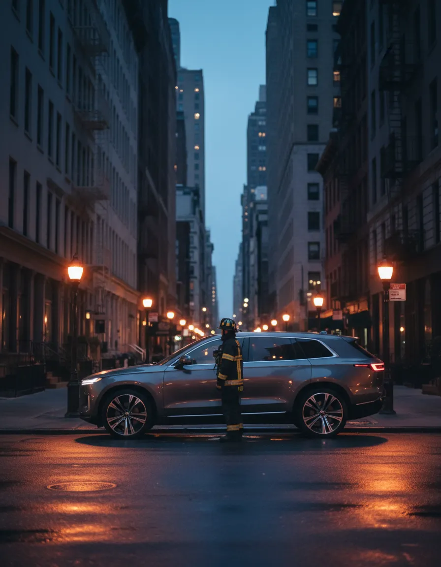 Calm NYC streetscape at evening with cinematic lighting