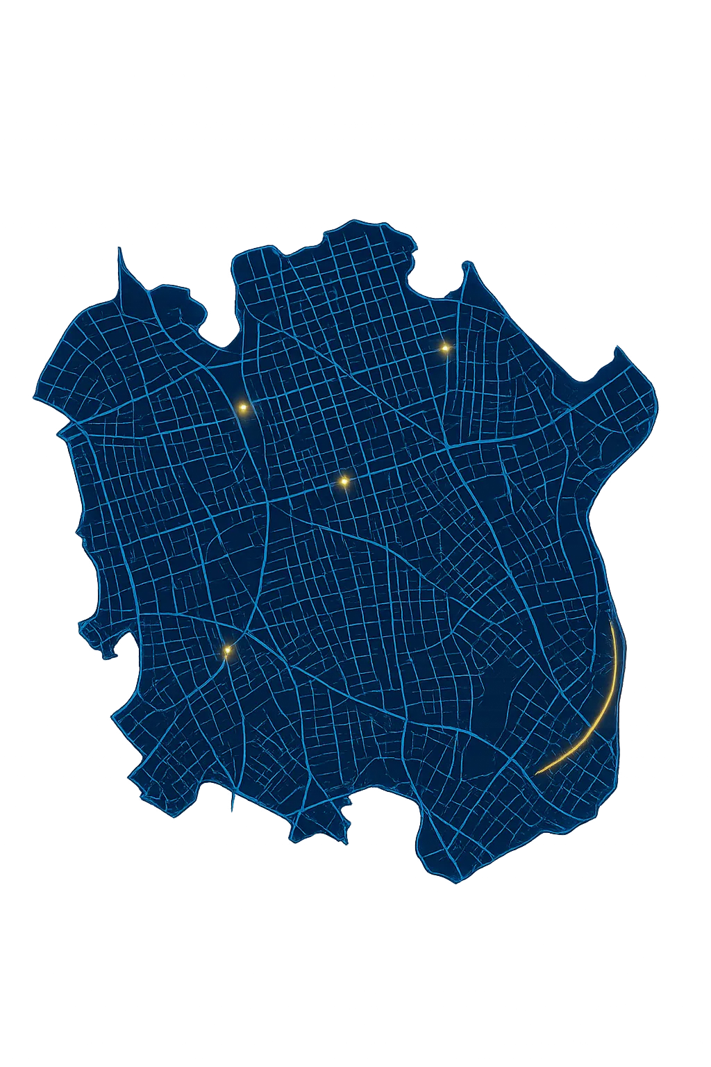 Blueprint style map of Bayside Queens service area
