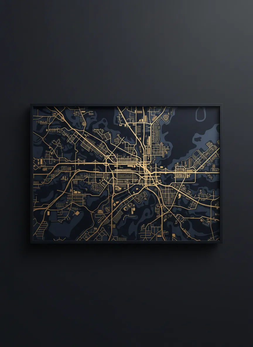 Northeast Queens service area map and architectural highlights with gold accents