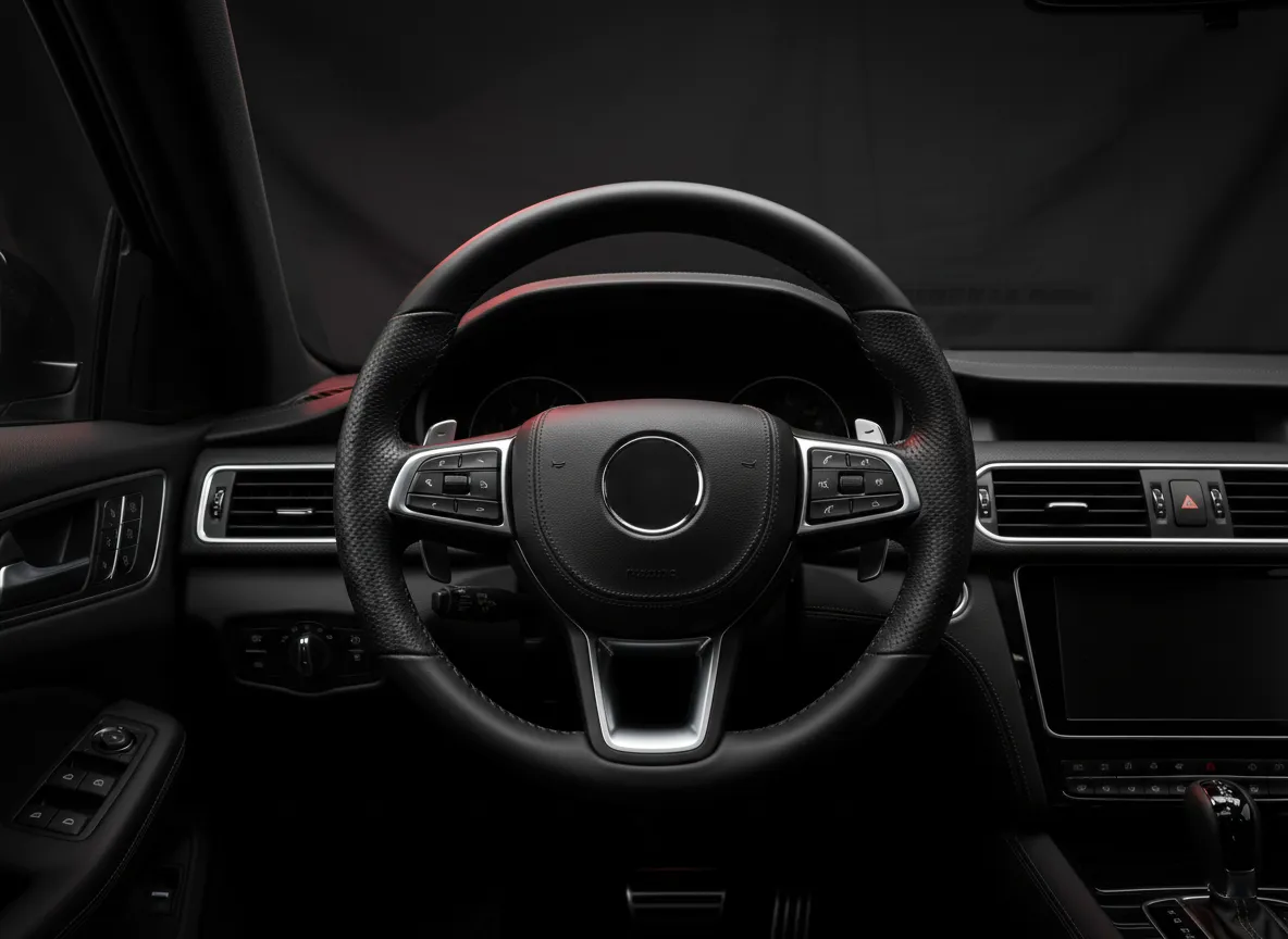Cinematic shot of a stable luxury vehicle interior