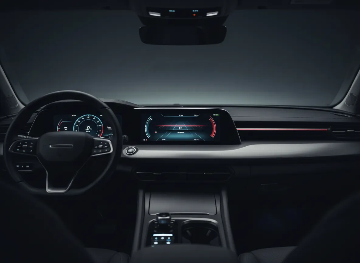 Luxury vehicle dashboard emphasizing a calm, structured financial approach