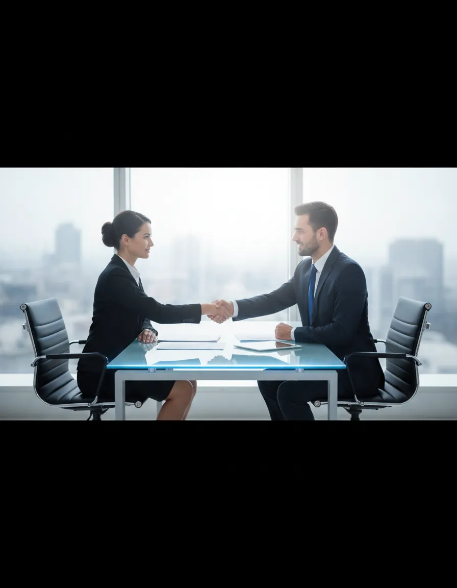 Professional handshake and strategy meeting