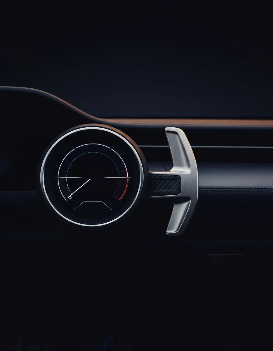 Desaturated car interior photography showing dashboard details