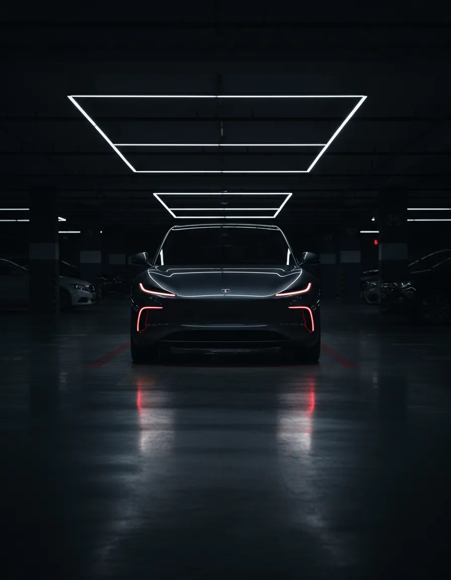 Luxury vehicle navigating a tight urban parking space