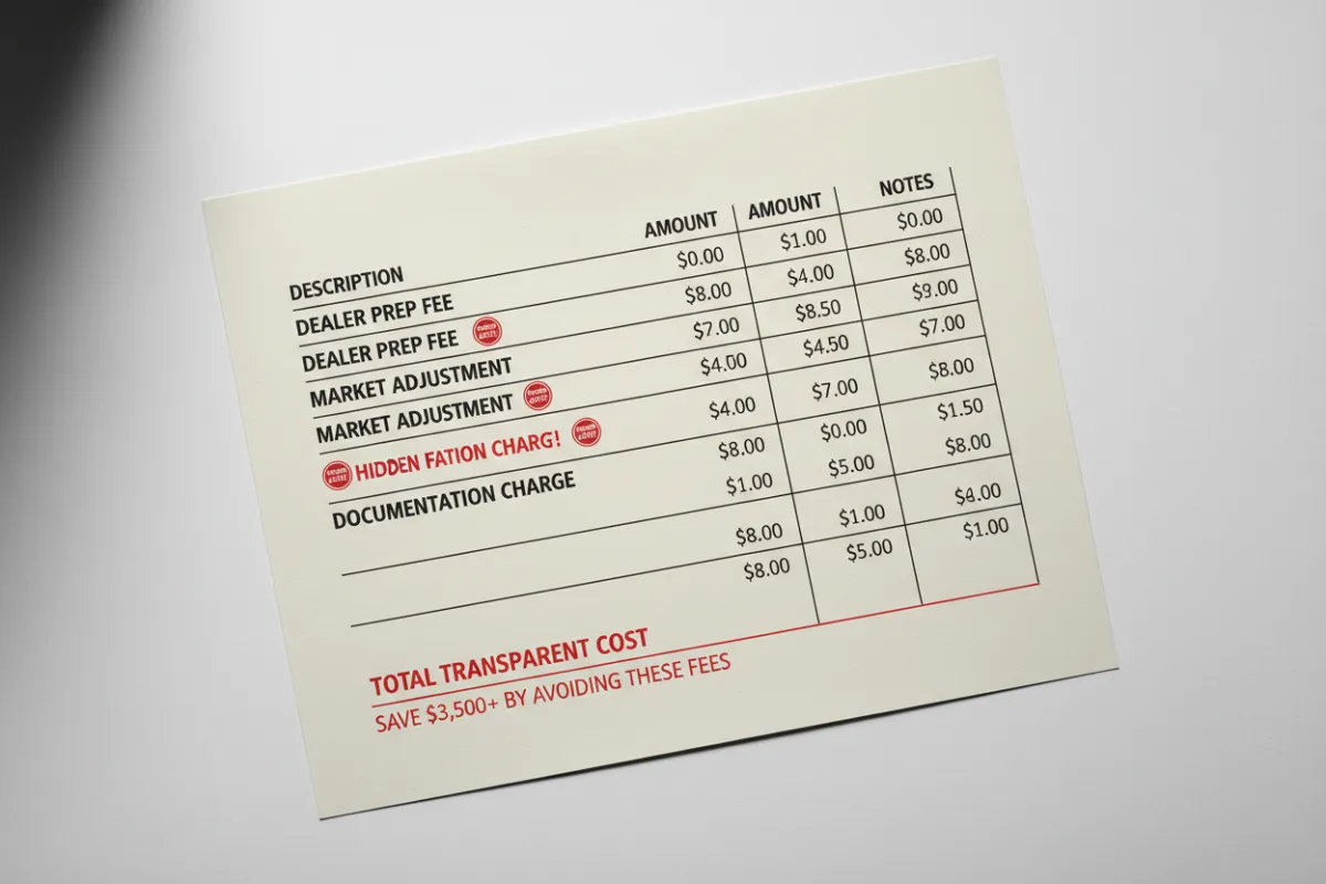 Line item breakdown of capitalization cost revealing hidden dealer fees