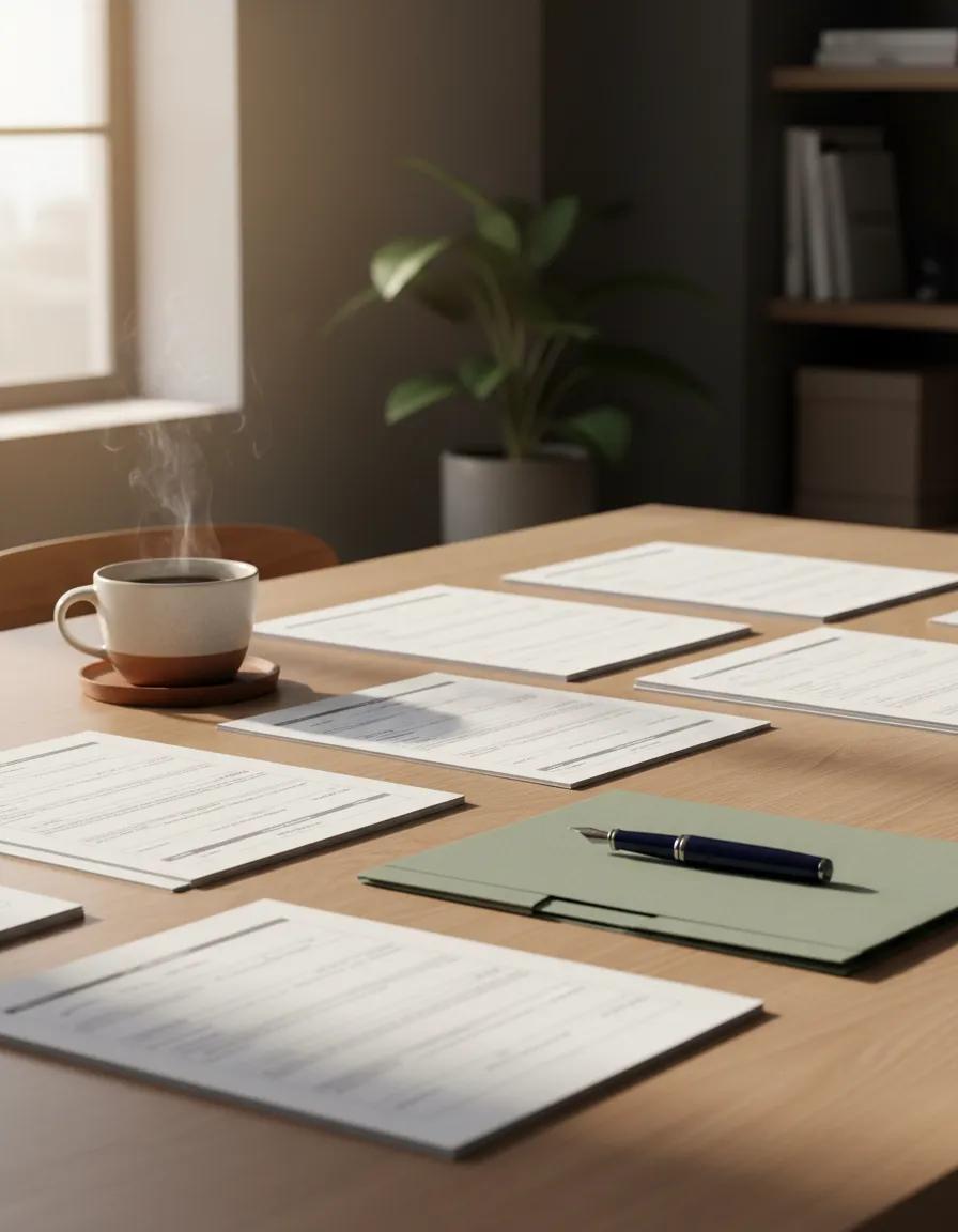 Friendly professional reviewing documents over a warm cup of coffee