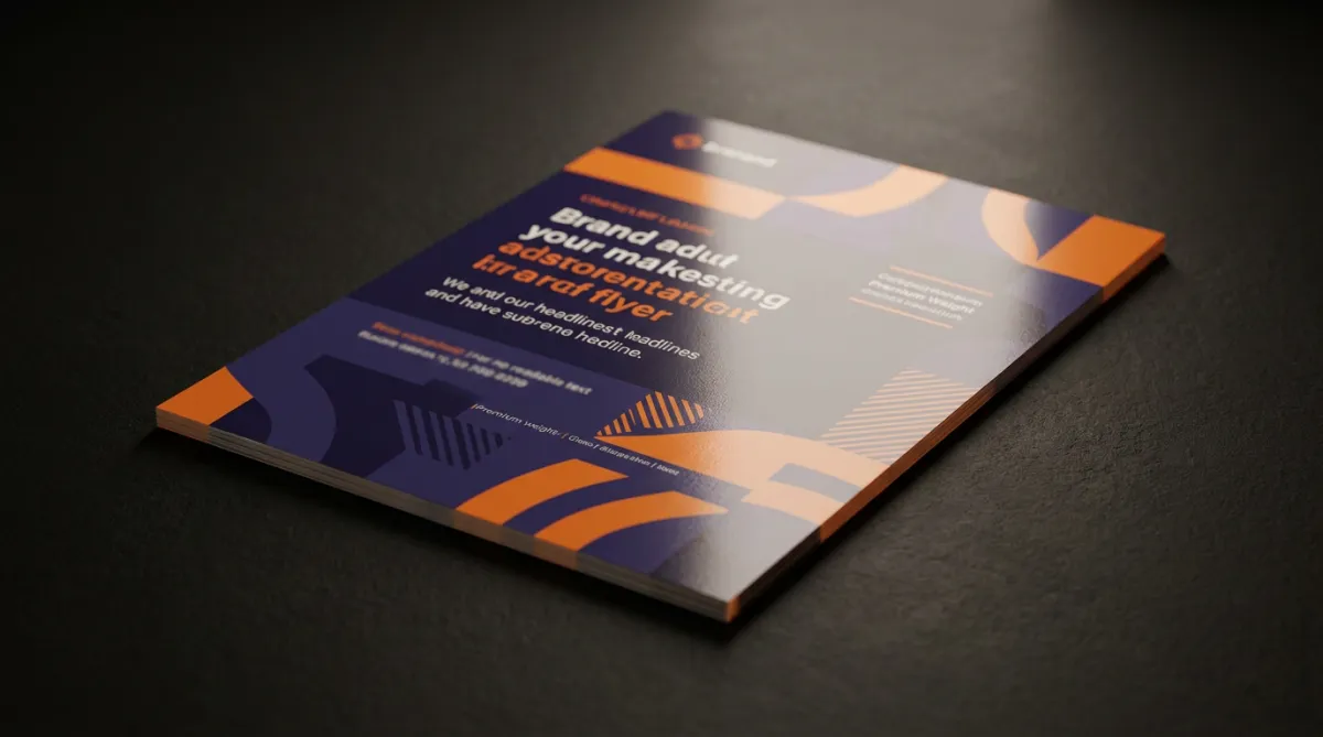 Close-up mockup of high-gloss 9x12 oversized mailer flyer showing crisp typography and clear ad slot grid