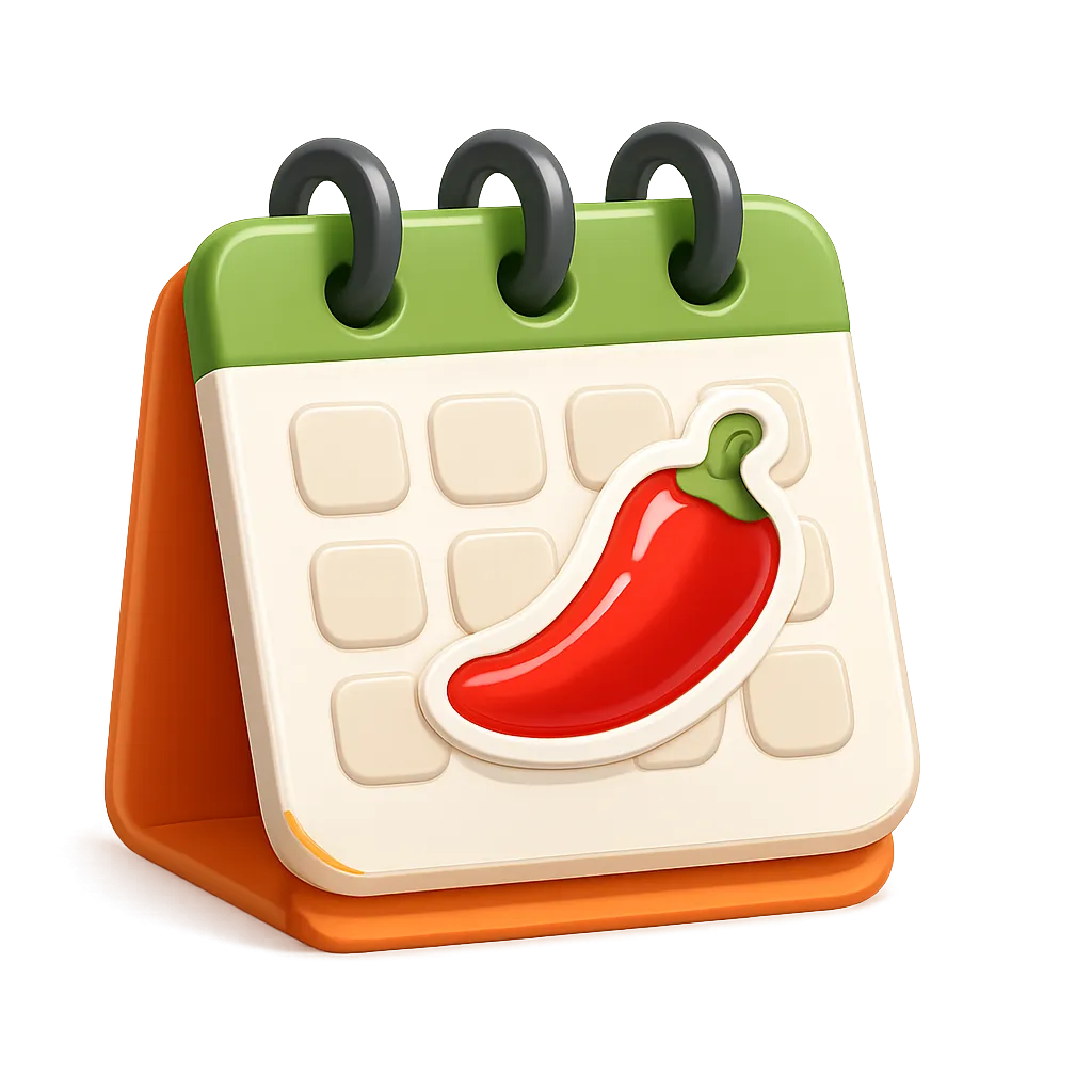 Playful calendar with a chili pepper illustration