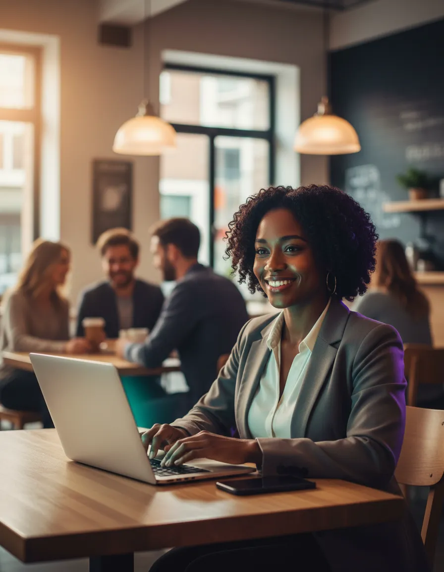 Confident small business owner working on a laptop, representing the startup grant program