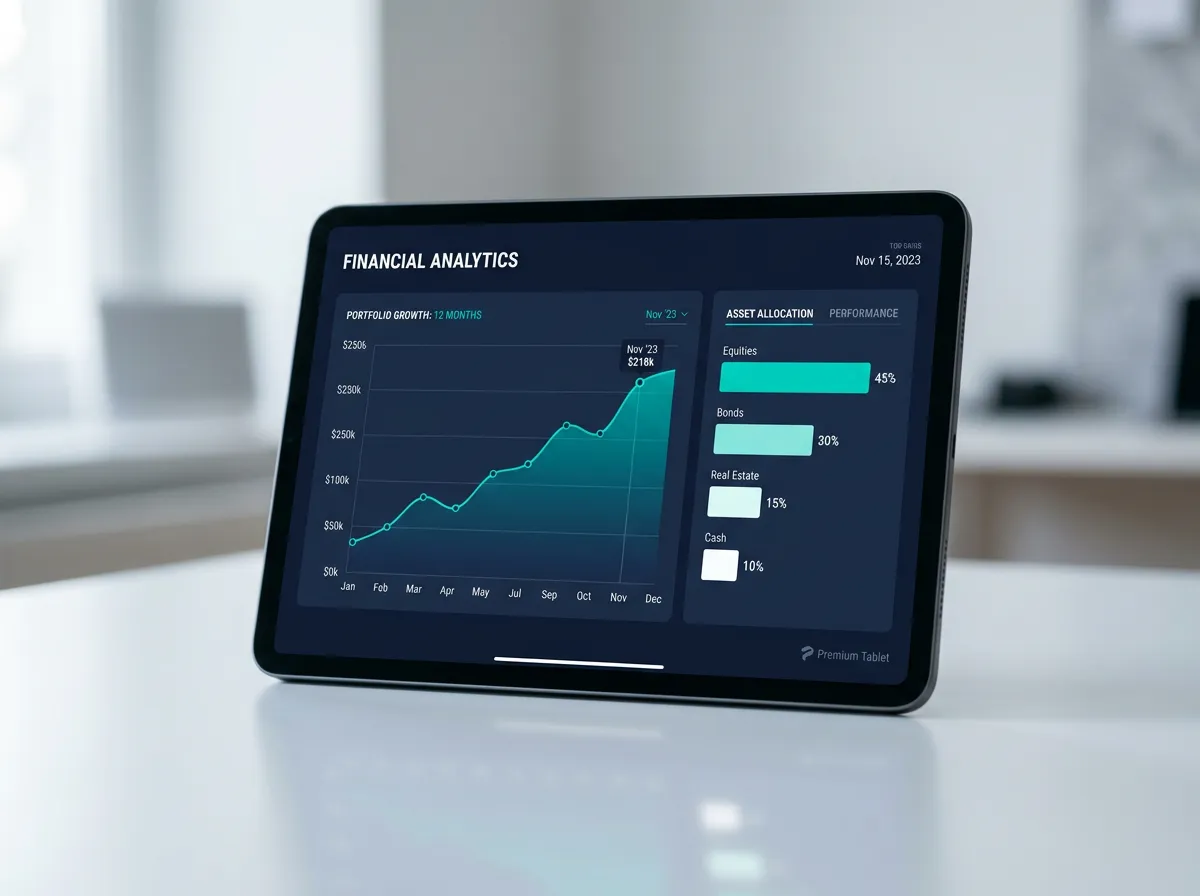 Data analytics software dashboard evaluating annuity performance indicators and yield models