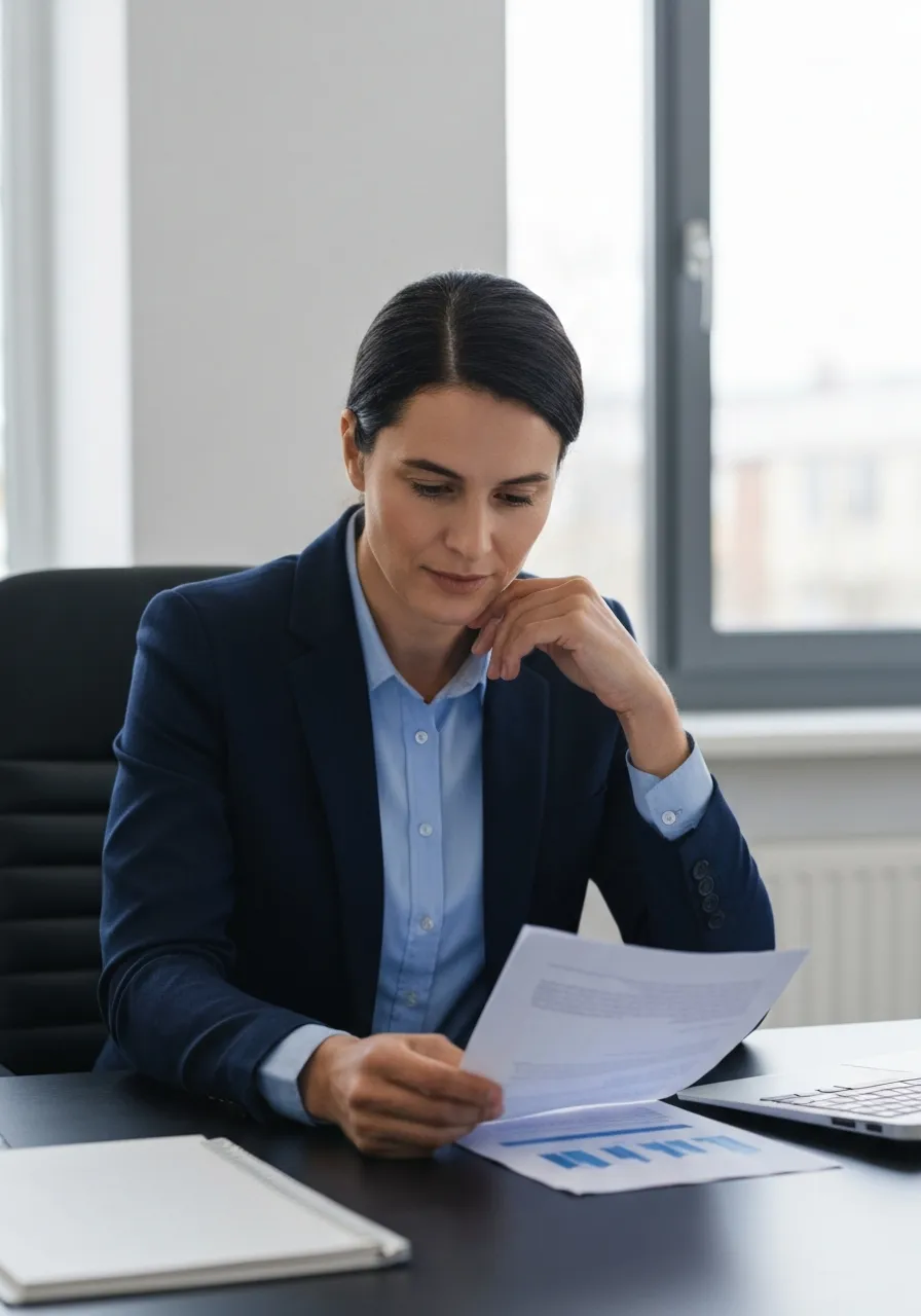 Professional reviewing information calmly