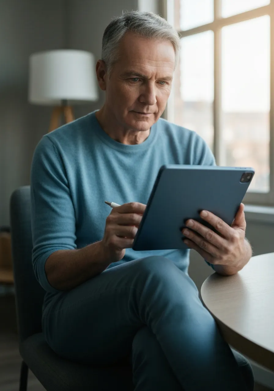 A professional analyzing specialized health and control data.
