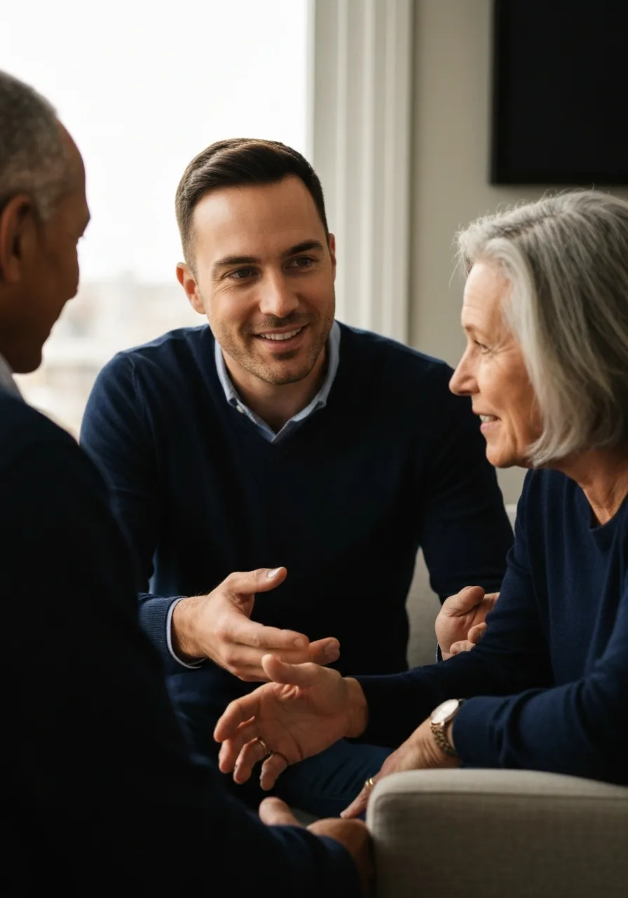Warm advisor conversation explaining life insurance