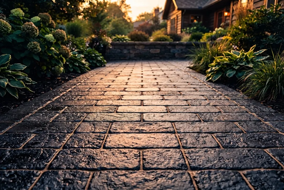 Restored stone patio pavers with freshly sanded and sealed joints