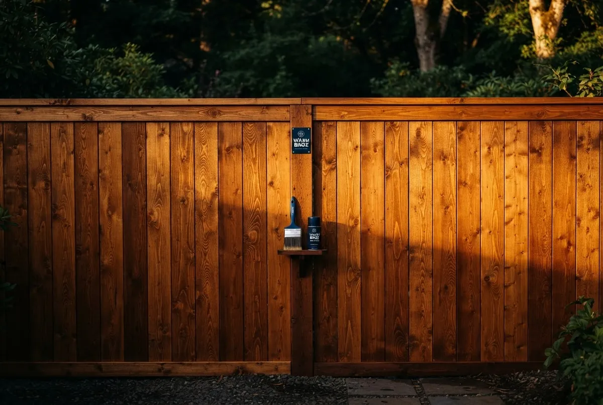 Rich cedar wood privacy fence beautifully restored with protective stain