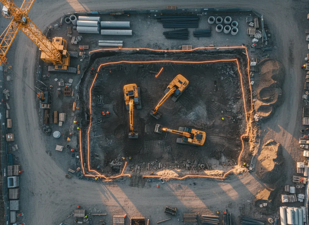 Aerial view of construction site in progress