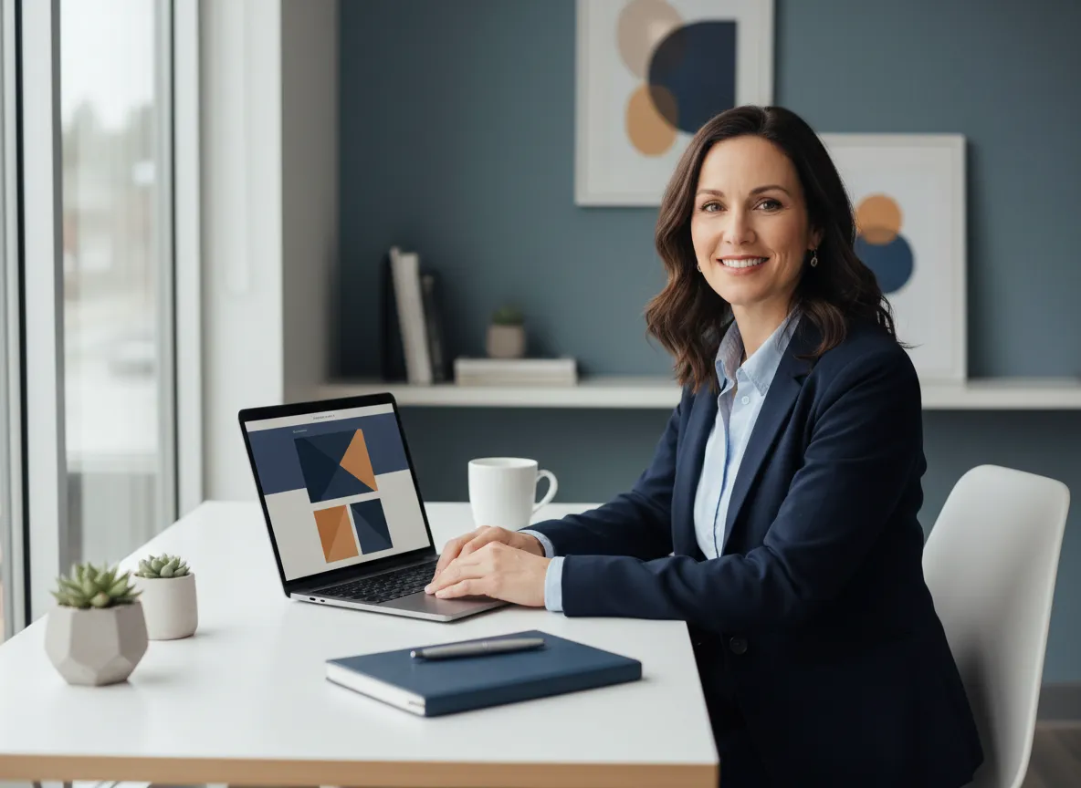 Local business owner working on laptop