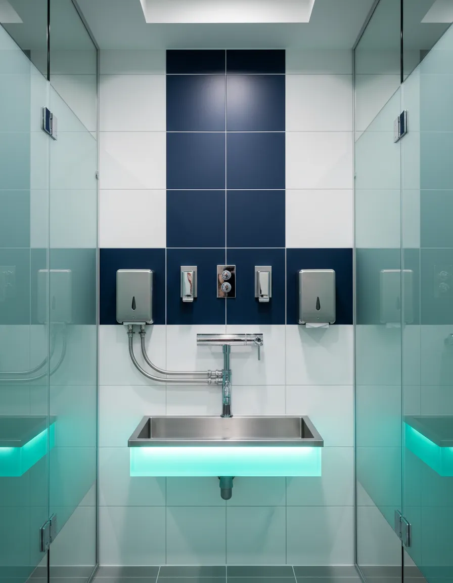 Pristine commercial restroom plumbing installation
