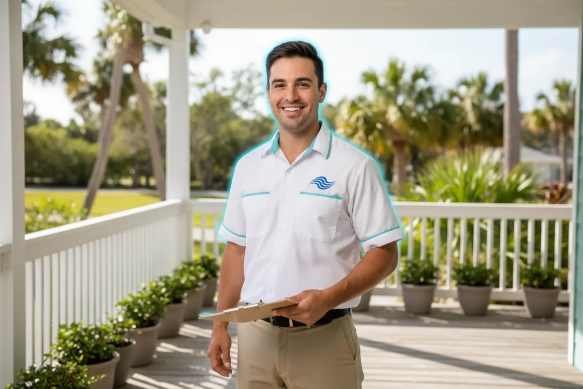 Friendly plumber offering free pre-storm inspection to SWFL homeowner
