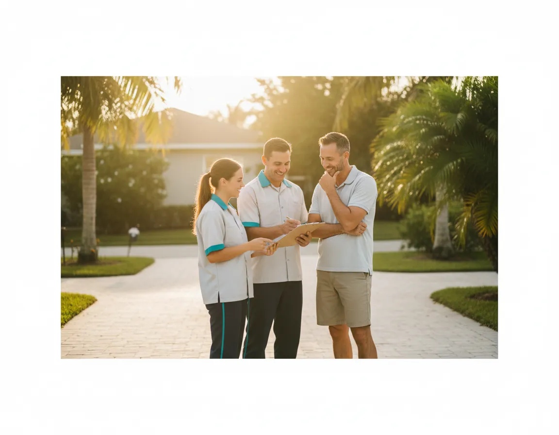 Plumbing professionals consulting with a homeowner in Southwest Florida