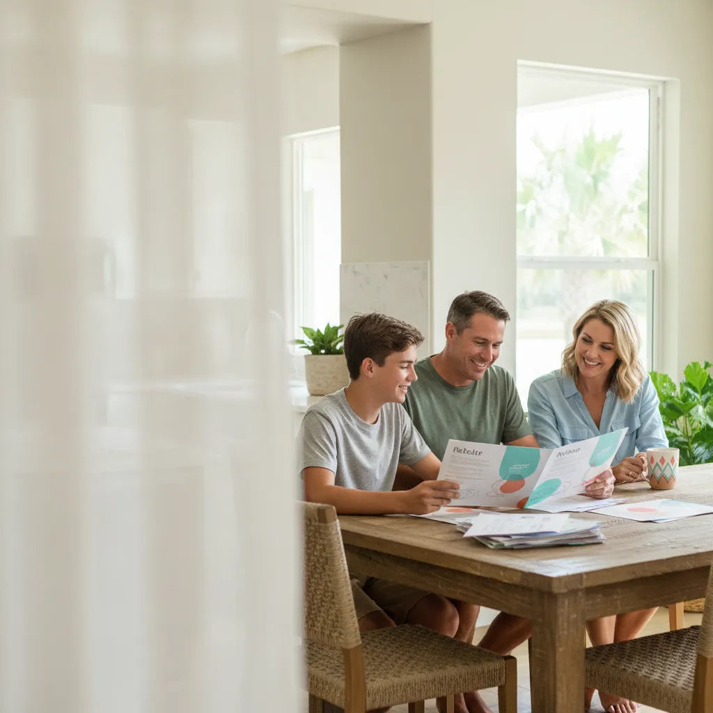 Family reviewing financial savings and tax rebates for hybrid water heater installation