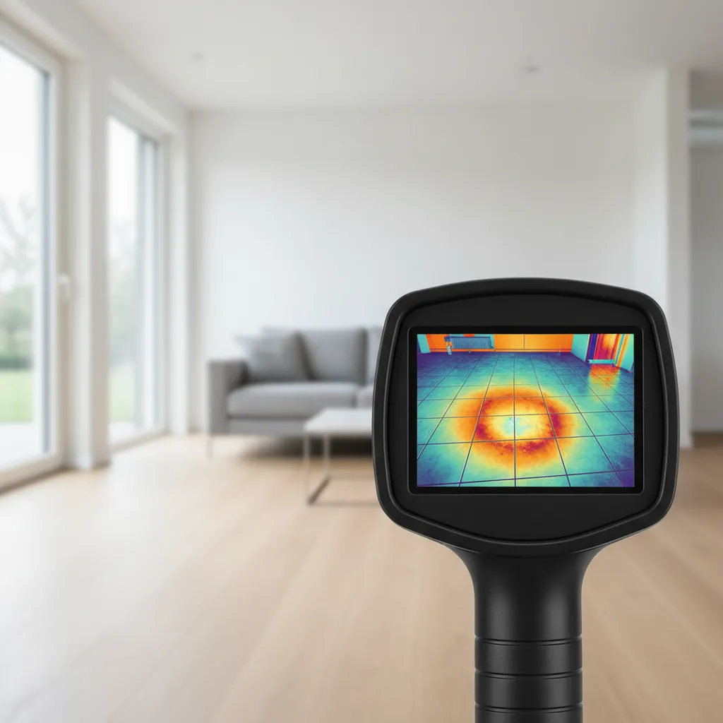 Thermal imaging showing a warm spot from a hidden slab leak