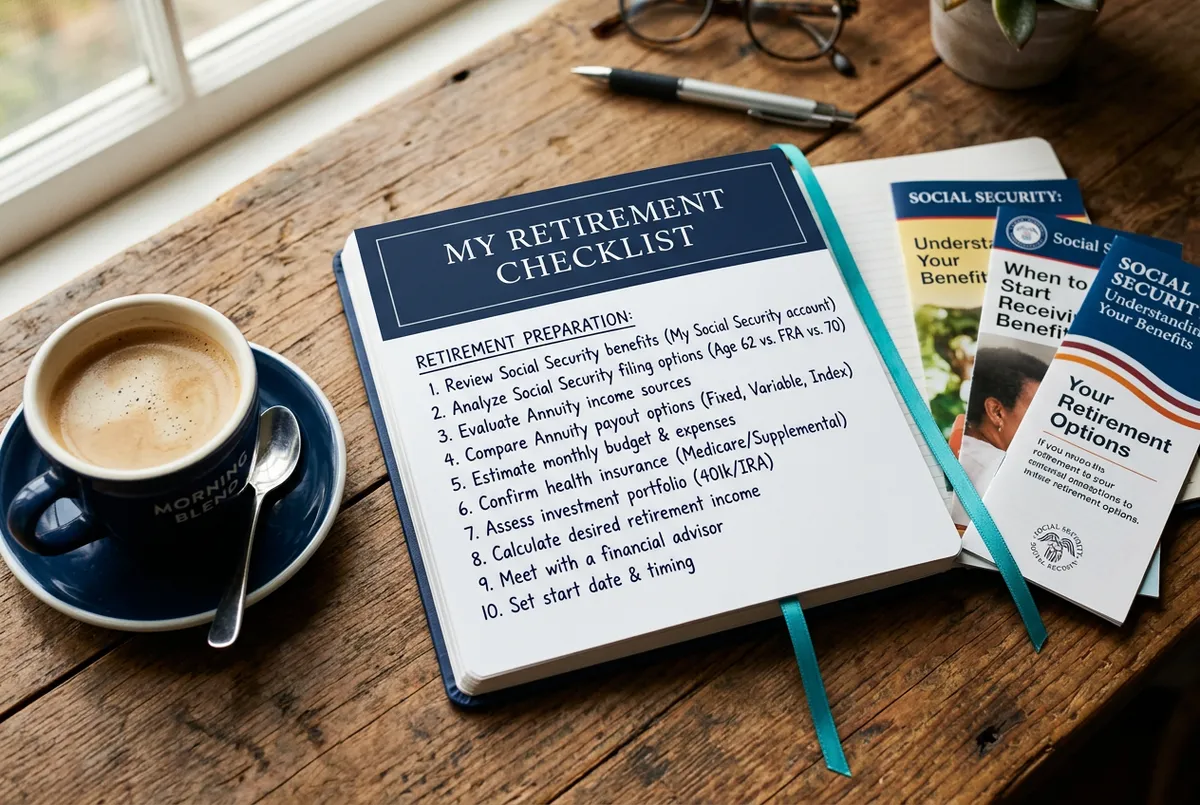 Retirement checklist comparing Social Security timing and annuity income