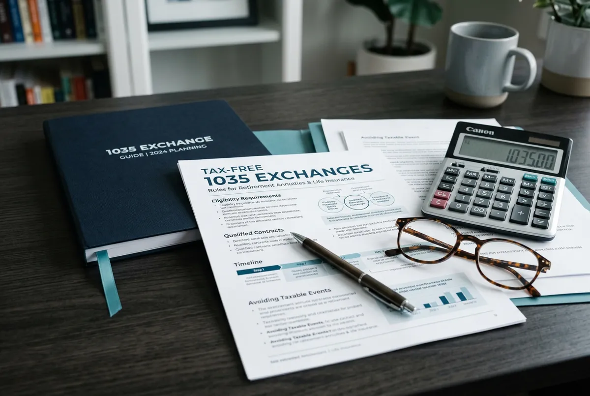 Tax planning documents showing 1035 tax-free exchange rules and benefits