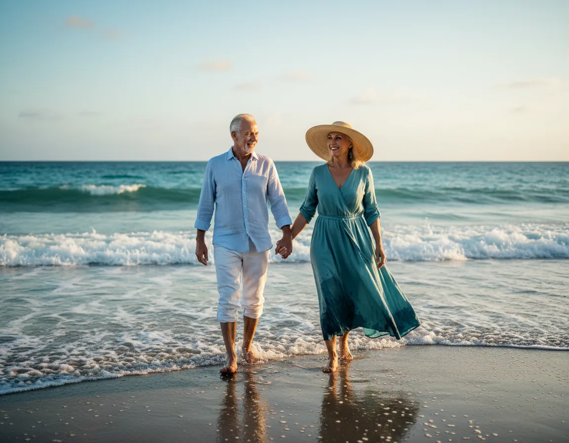 Seniors enjoying a stress-free retirement on the coast
