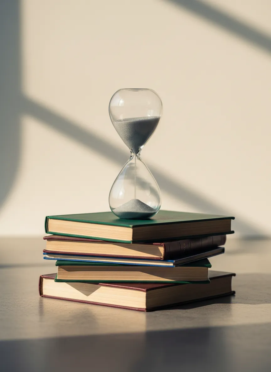 Conceptual image of an hourglass and tax documents representing delayed RMDs with a QLAC