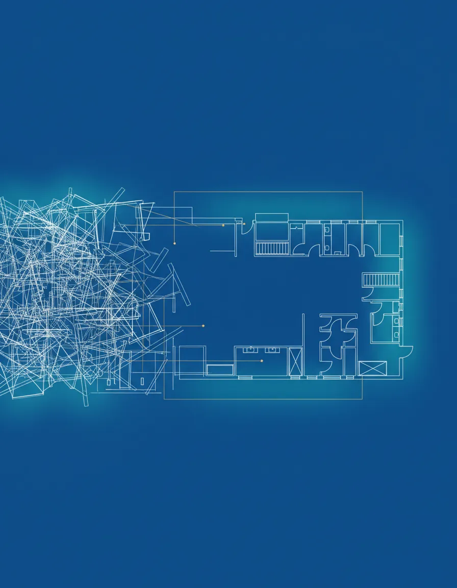 A complex financial blueprint fading into clear, organized clarity