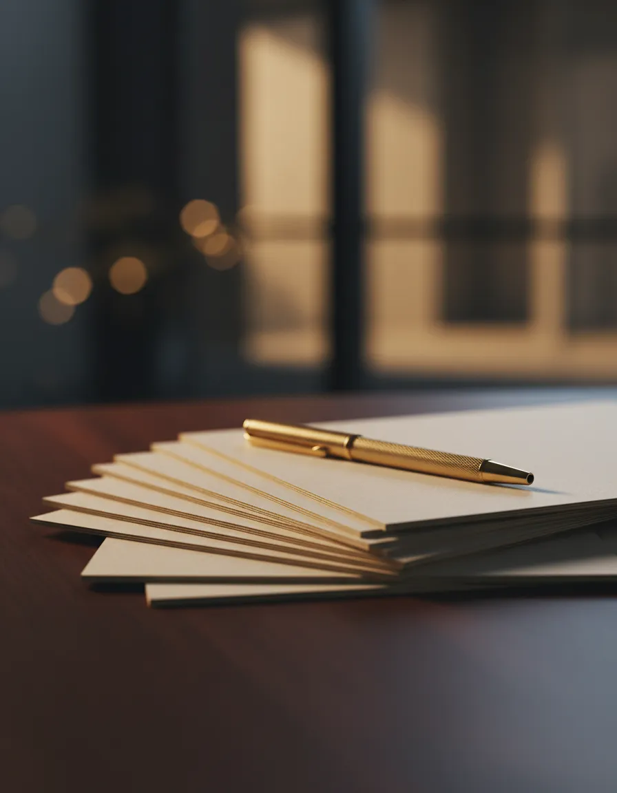 High-end financial documents on a rich wood desk