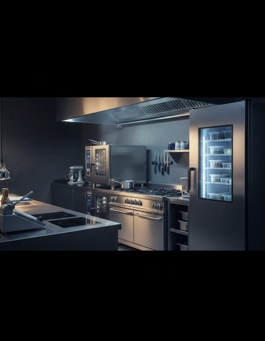Professional commercial kitchen interior highlighting high-value restaurant equipment