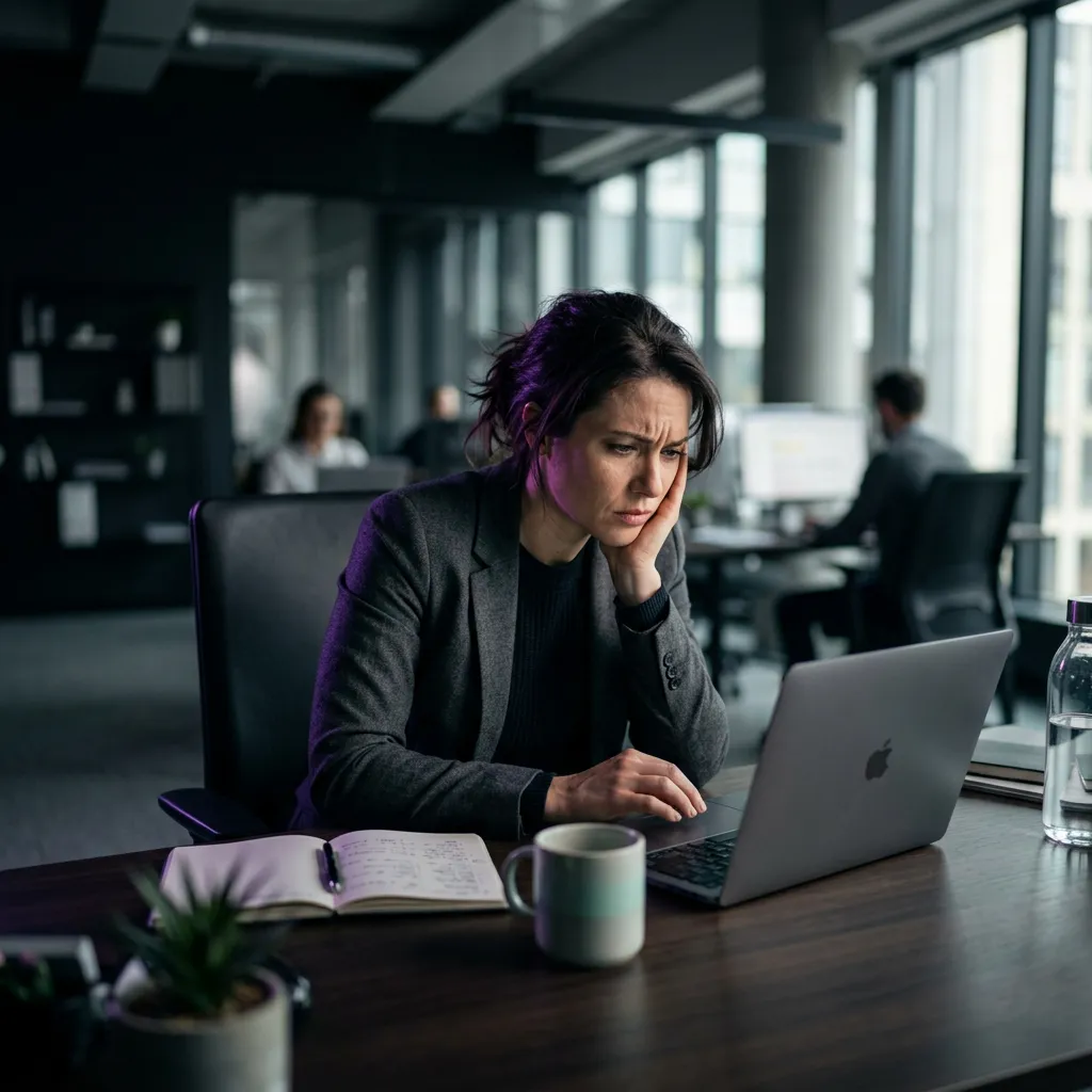 Frustrated business executive looking at missed sales lead opportunities on office laptop screen