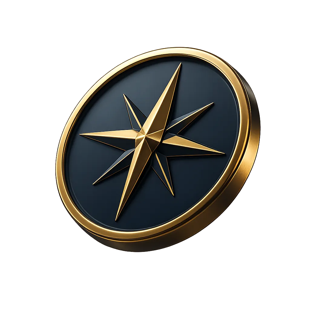 Metallic gold and navy compass symbolizing career direction and strategic operations