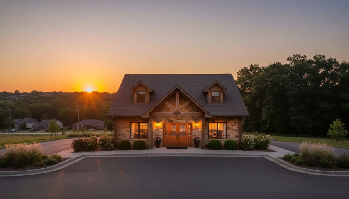 Oak Grove Inn exterior and entrance at sunset