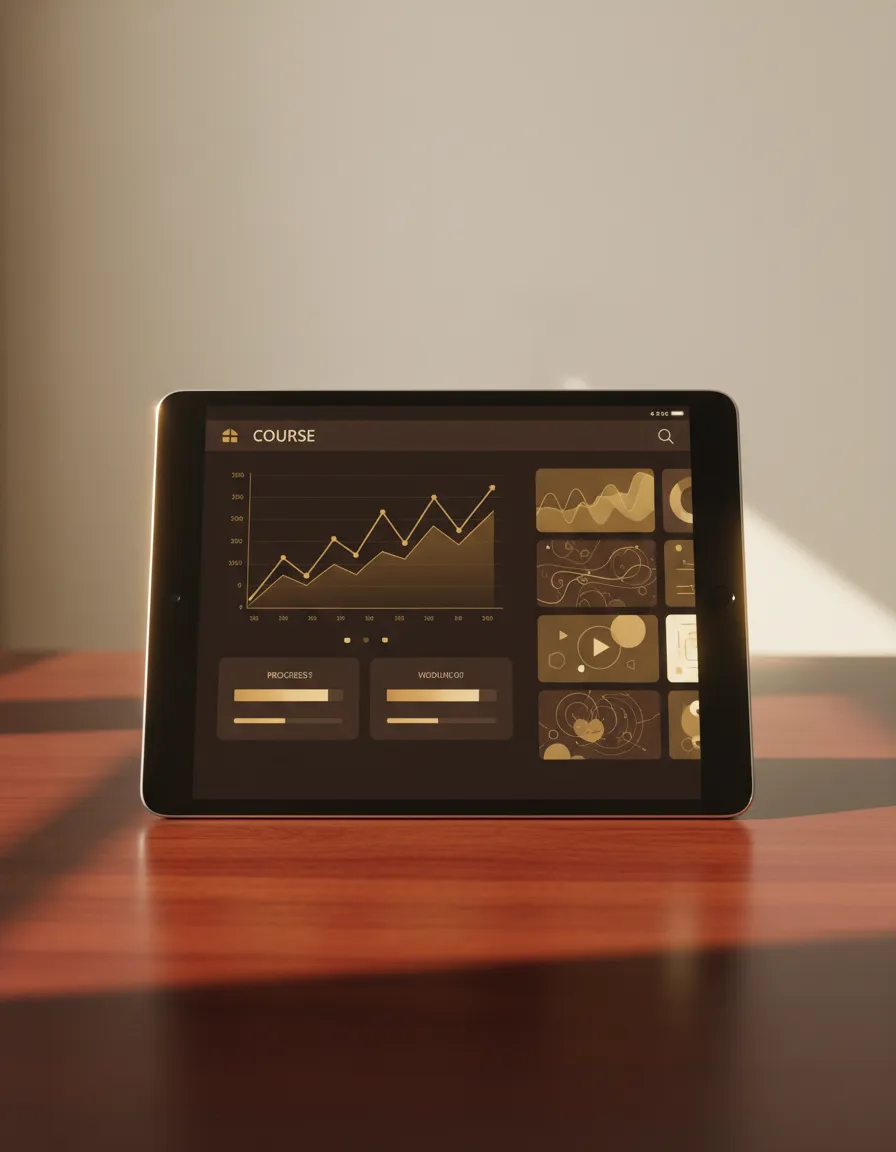 Digital course dashboard displayed on a tablet