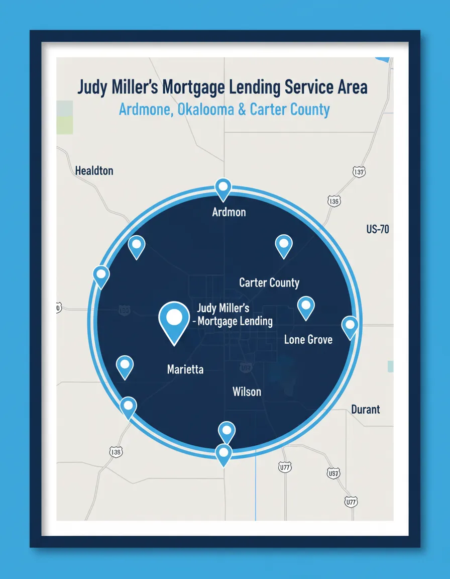 Map of Ardmore OK and Carter County showing mortgage lending service area