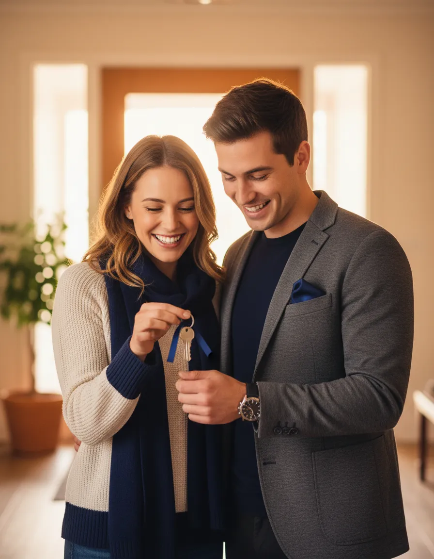 Young couple receiving keys to their first home