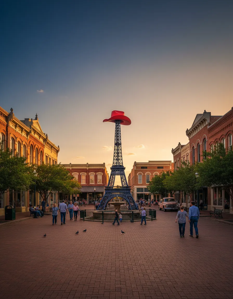 Paris TX Eiffel Tower with red cowboy hat - Judy Miller local mortgage lender