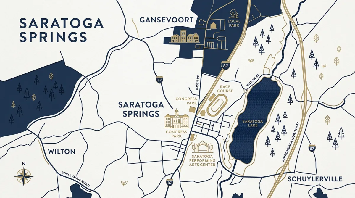 Stylized architectural map showing Hasy Properties regional leasing office in Gansevoort NY