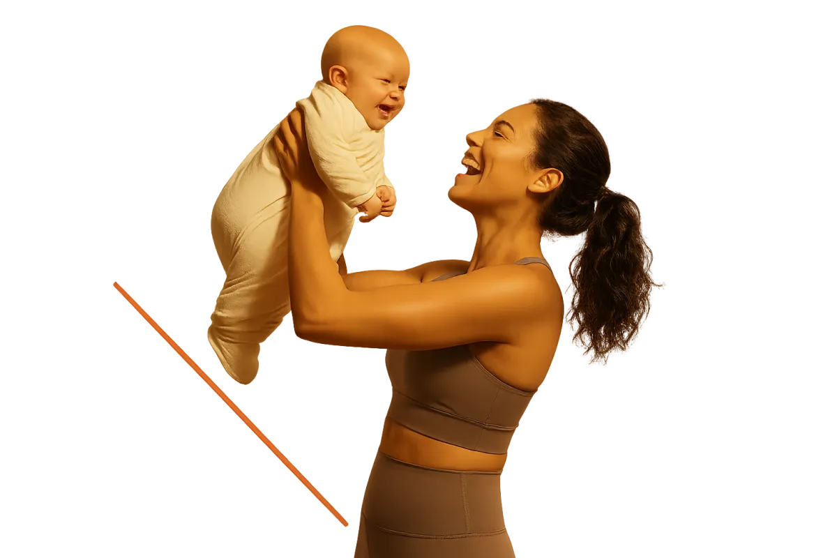 Joyful mother bonding and smiling with baby during safe gentle workout session