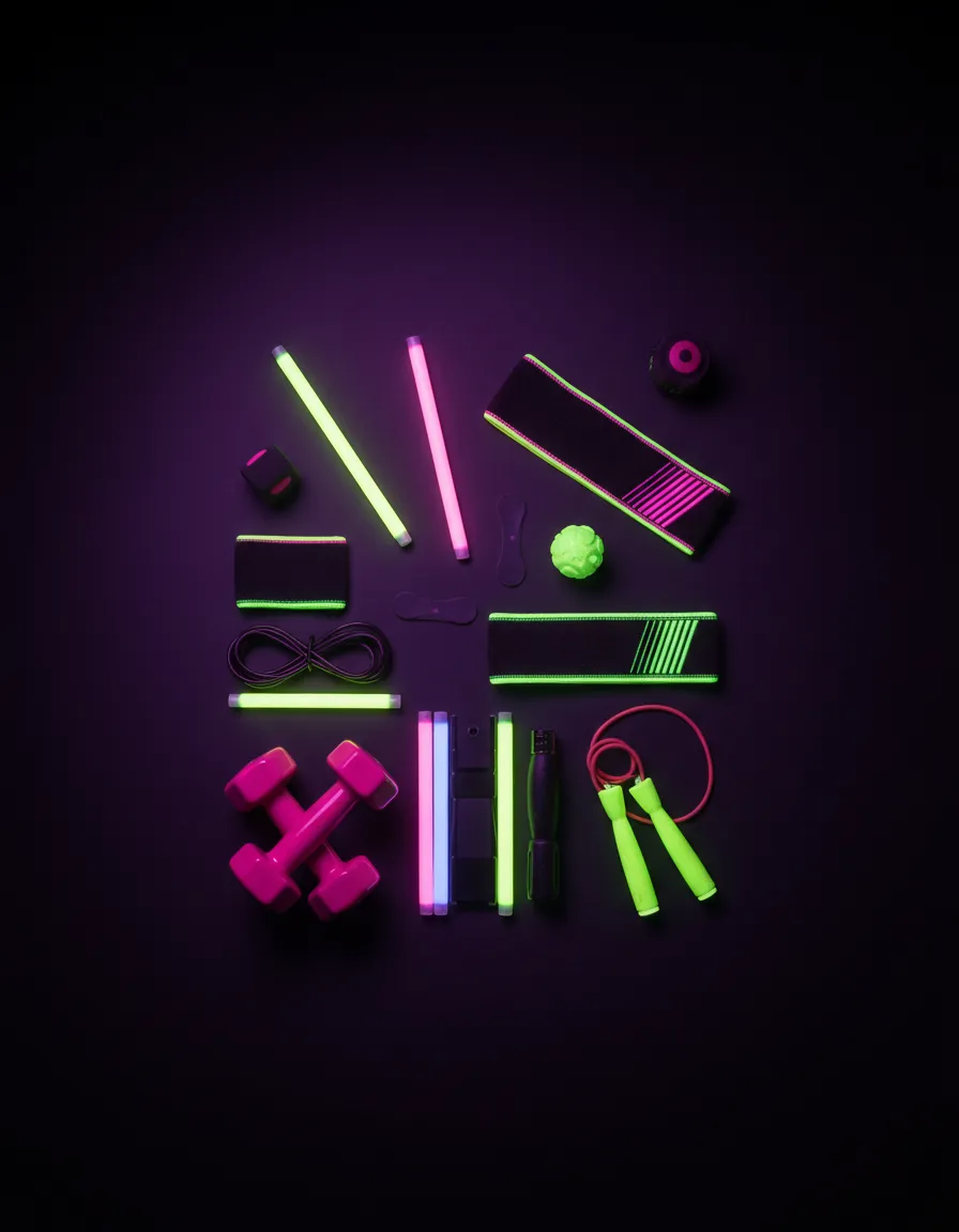 Glowing neon accessories and fitness gear