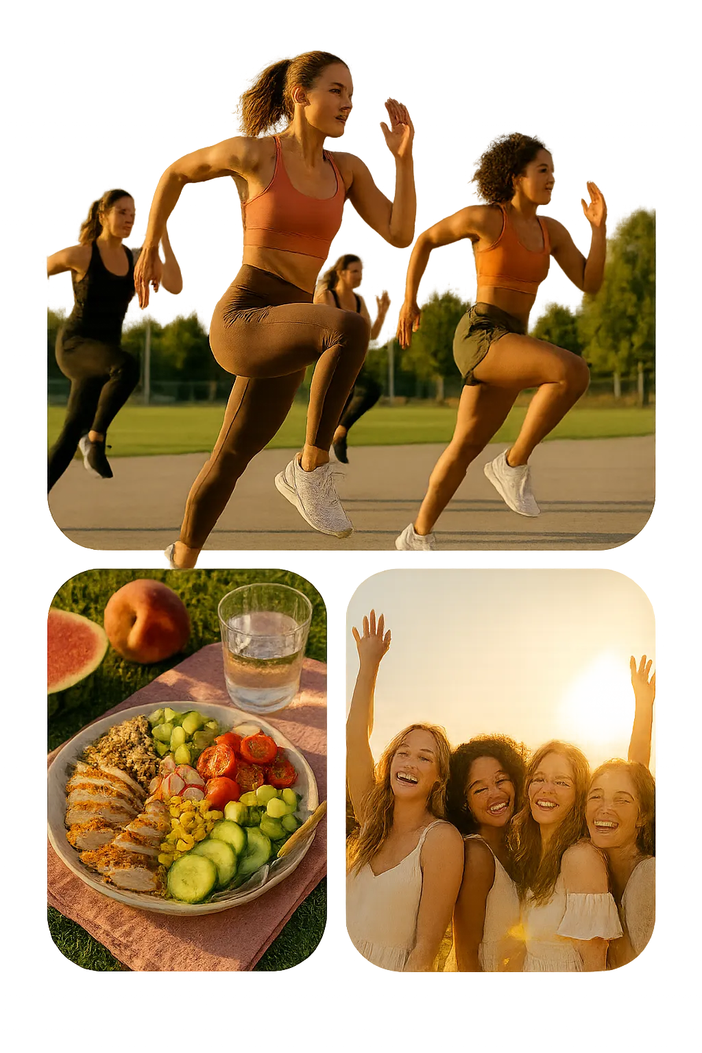 Summer EmpowHER composite showcasing workouts, community, and the end of summer photoshoot