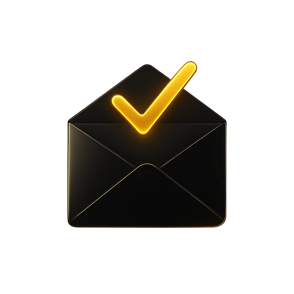 Stylized 3D gold envelope and checkmark cutout representing successful multi-channel outreach