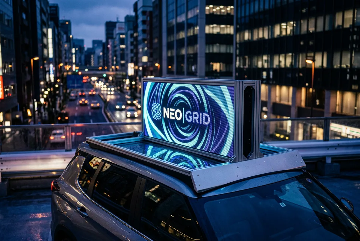 Vehicle rooftop digital LED smart display concept in an urban metropolitan transit setting