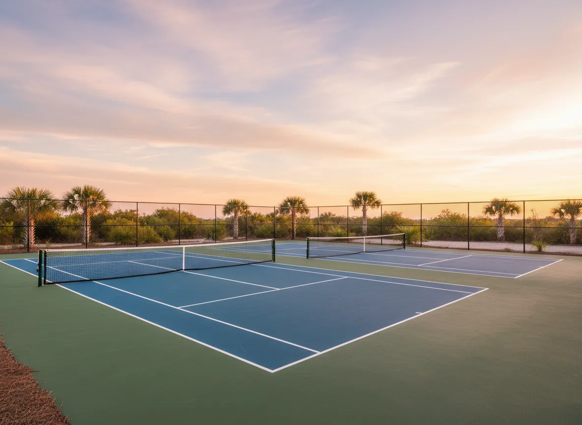 Pickleball courts in Wilmington, NC at sunset