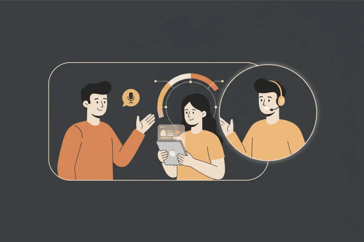 Product demo card with live camera presenter overlay illustration